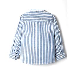 Babyhug Cotton Woven Full Sleeve Mandarin Collar Stripe Shirt - Blue