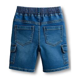 Babyhug Denim Above Knee Length With Stretch Washed Bermuda With Pockets & Lets Surf Text Patch - Blue