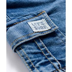 Babyhug Denim Above Knee Length With Stretch Washed Bermuda With Pockets & Lets Surf Text Patch - Blue