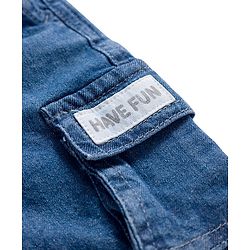 Babyhug Above Knee Length Washed Denim Bermuda With Stretch & Cargo Pockets - Blue