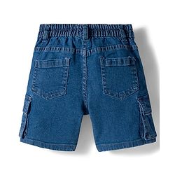 Babyhug Above Knee Length Washed Denim Bermuda With Stretch & Cargo Pockets - Blue