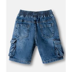 Babyhug Denim Knee Length With Stretch Washed Jamaican With Pockets & Dino Patch - Blue