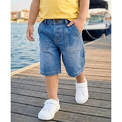 Babyhug Denim Knee Length Washed Jamaican With Stretch - Blue