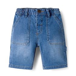 Babyhug Denim Knee Length Washed Jamaican With Stretch - Blue