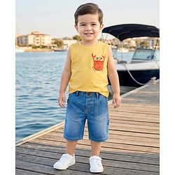 Babyhug Denim Knee Length Washed Jamaican With Stretch - Blue