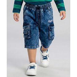 Babyhug Denim Knee Length Washed Jamaican With Stretch - Blue