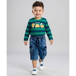 Babyhug Denim Knee Length Washed Jamaican With Stretch - Blue