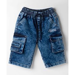 Babyhug Denim Knee Length Washed Jamaican With Stretch - Blue