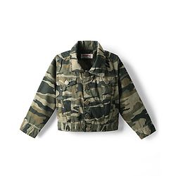 Babyhug Woven Full Sleeves Cotton Lycra Denim Jacket With Camouflage Print - Multicolor