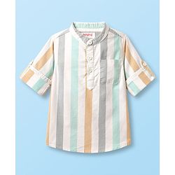 Babyhug Cotton Woven Full Sleeves Mandarin Collar Kurta Style Shirt With Stripe - Multicolour
