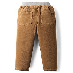 Babyhug Cotton Lycra Corduroy Woven Full Length Solid Coloured Pant With Stretch & Patch - Light Brown