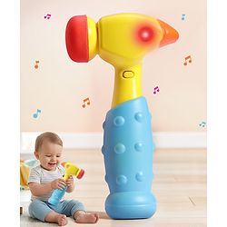 Babyhug Musical Hammer Toy with Light & Music - Yellow | Soft Rubber Head Baby Hammer Toy | Improves Motor Skills| Easy Grip Handle | Safe for Toddlers | Non-Toxic | BIS Certified