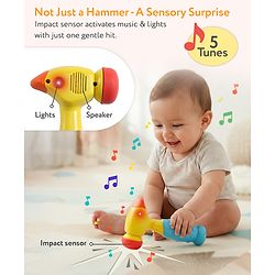 Babyhug Musical Hammer Toy with Light & Music - Yellow | Soft Rubber Head Baby Hammer Toy | Improves Motor Skills| Easy Grip Handle | Safe for Toddlers | Non-Toxic | BIS Certified