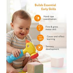 Babyhug Musical Hammer Toy with Light & Music - Yellow | Soft Rubber Head Baby Hammer Toy | Improves Motor Skills| Easy Grip Handle | Safe for Toddlers | Non-Toxic | BIS Certified