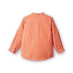 Babyhug 100% Cotton Woven Full Sleeves Mandarin Collar Kurta Style Shirt With Stripes - Orange