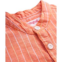 Babyhug 100% Cotton Woven Full Sleeves Mandarin Collar Kurta Style Shirt With Stripes - Orange
