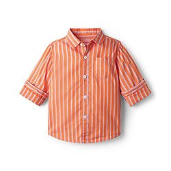 Babyhug Cotton Woven Full Sleeves Striped Shirt - White & Orange