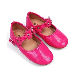 Cute Walk by Babyhug Velcro Closure Ballerinas With Floral Applique - Fuchsia
