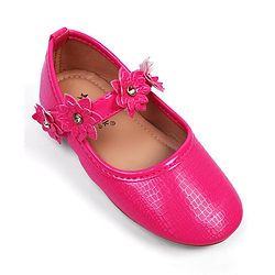 Cute Walk by Babyhug Velcro Closure Ballerinas With Floral Applique - Fuchsia