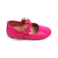 Cute Walk by Babyhug Velcro Closure Ballerinas With Floral Applique - Fuchsia