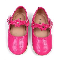 Cute Walk by Babyhug Velcro Closure Ballerinas With Floral Applique - Fuchsia