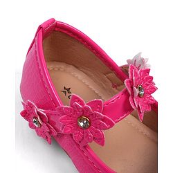 Cute Walk by Babyhug Velcro Closure Ballerinas With Floral Applique - Fuchsia