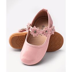 Cute Walk by Babyhug Velcro Closure Ballerinas With Floral Applique - Fuchsia