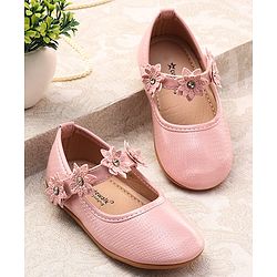 Cute Walk by Babyhug Velcro Closure Ballerinas With Floral Applique - Fuchsia