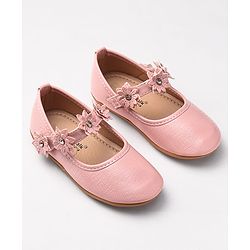 Cute Walk by Babyhug Velcro Closure Ballerinas With Floral Applique - Fuchsia