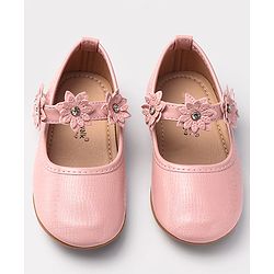 Cute Walk by Babyhug Velcro Closure Ballerinas With Floral Applique - Fuchsia