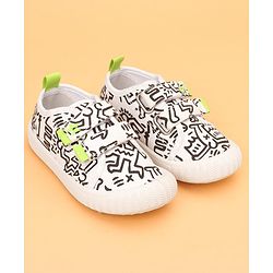 Cute Walk by Babyhug Velcro Closure Abstract Printed Casual Shoes - White & Lime Green