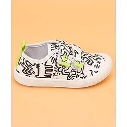 Cute Walk by Babyhug Velcro Closure Abstract Printed Casual Shoes - White & Lime Green