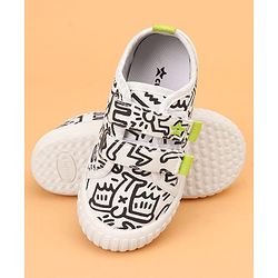 Cute Walk by Babyhug Velcro Closure Abstract Printed Casual Shoes - White & Lime Green