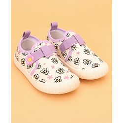 Cute Walk by Babyhug Velcro Closure Butterfly Printed Casual Shoes With Floral Applique - Purple