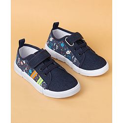 Cute Walk By Babyhug Casual Shoes with Velcro Closure Canvas & Tape Detailing - Navy Blue