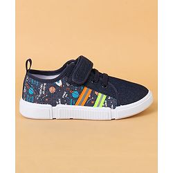Cute Walk By Babyhug Casual Shoes with Velcro Closure Canvas & Tape Detailing - Navy Blue