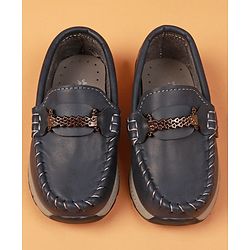 Cute Walk By Babyhug Slip On Loafers With Stitch Detailing - Navy Blue