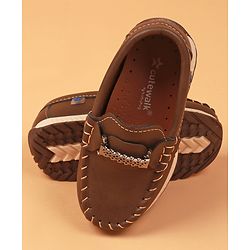 Cute Walk By Babyhug Slip On Loafers With Stitch Detailing - Navy Blue