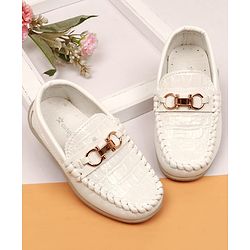 Cute Walk by Babyhug Slip On Solid Loafers with Applique Detailing - White