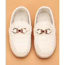 Cute Walk by Babyhug Slip On Solid Loafers with Applique Detailing - White