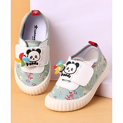 Cute Walk by Babyhug Casual Shoes with Velcro Closure Floral Print & Panda Applique - Green