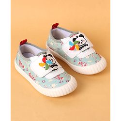 Cute Walk by Babyhug Casual Shoes with Velcro Closure Floral Print & Panda Applique - Green