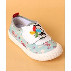 Cute Walk by Babyhug Casual Shoes with Velcro Closure Floral Print & Panda Applique - Green