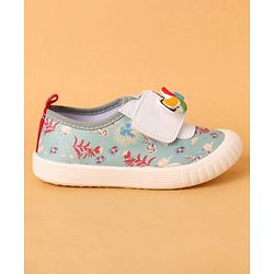 Cute Walk by Babyhug Casual Shoes with Velcro Closure Floral Print & Panda Applique - Green