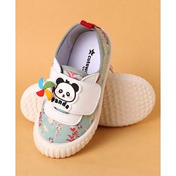 Cute Walk by Babyhug Casual Shoes with Velcro Closure Floral Print & Panda Applique - Green