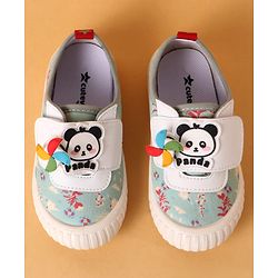 Cute Walk by Babyhug Casual Shoes with Velcro Closure Floral Print & Panda Applique - Green