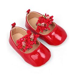 Cute Walk by Babyhug Slip On Booties with Floral Applique - Red