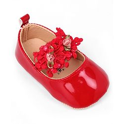Cute Walk by Babyhug Slip On Booties with Floral Applique - Red