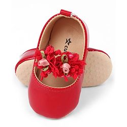 Cute Walk by Babyhug Slip On Booties with Floral Applique - Red