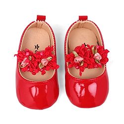 Cute Walk by Babyhug Slip On Booties with Floral Applique - Red